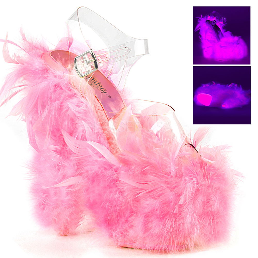 Marabou Feather High Heel Platform Sandal Shoes - Picture 1 of 4